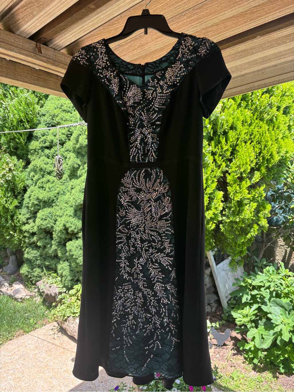Carolina Herrera Black Beaded Panel Midi Dress